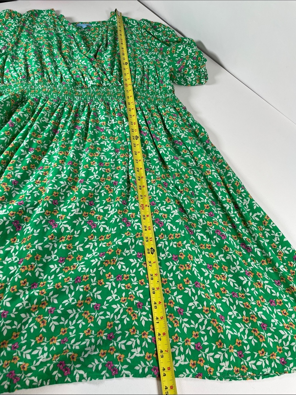 Draper James Green Floral V-Neck Smocked Midi Dress with Puff Sleeves - Size 3X - Picture 9 of 12